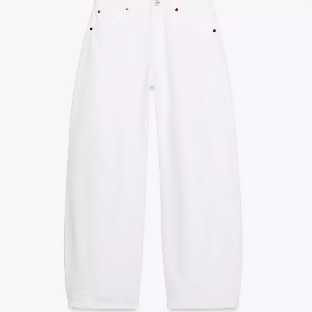 Brand New With Tags Zara TRF Mid Rise Baggy Balloon Jeans In White